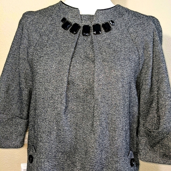 Black & White Jeweled Neckline Boxy Retro Dress with Pockets - Picture 2 of 13